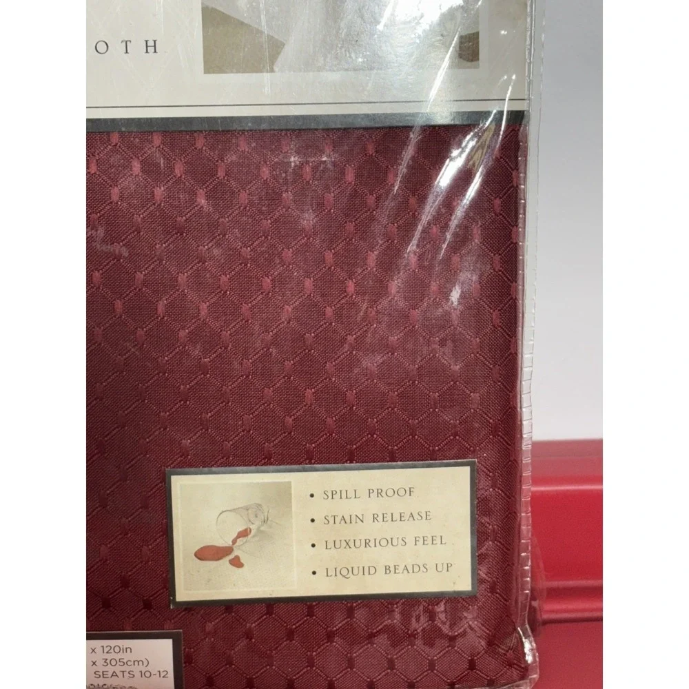 McKenna‎ Dark Red Oblong Tablecloth 70x120 Spill Proof Table Cover Seats 10-12